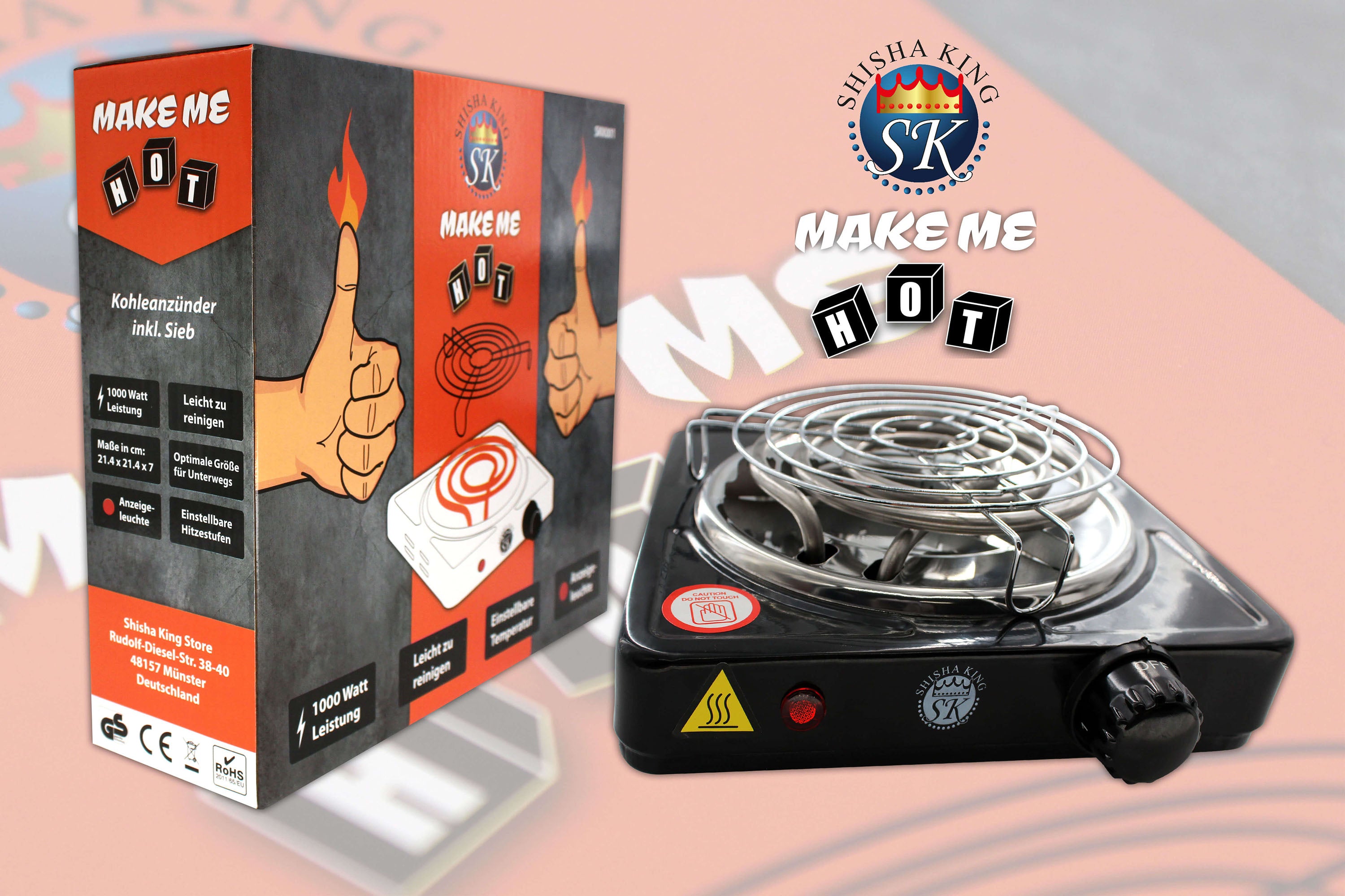 SKS Kohlenanzünder (elektrisch) 1000 Watt Black inkl. Kohlegitter