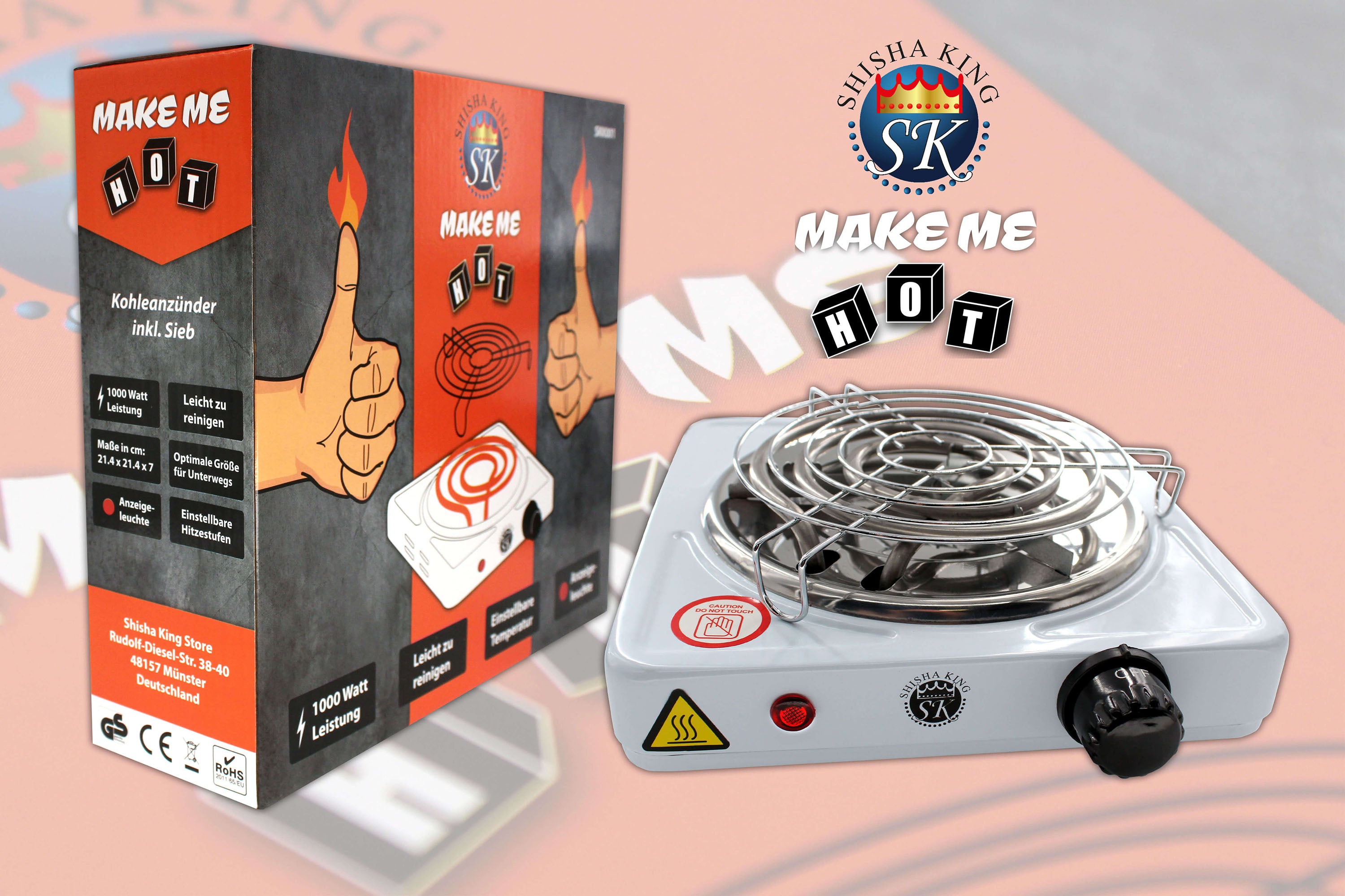 SKS Kohlenanzünder (elektrisch) 1000 Watt White inkl. Kohlegitter