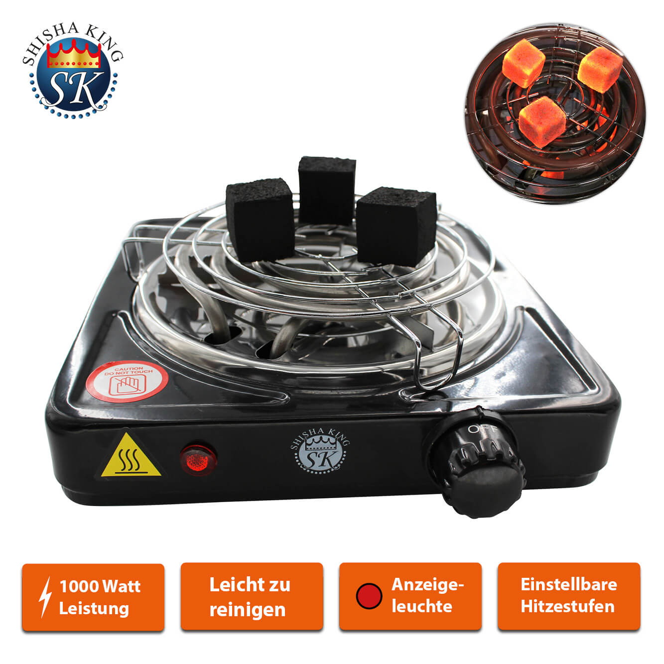 SKS Kohlenanzünder (elektrisch) 1000 Watt Black inkl. Kohlegitter