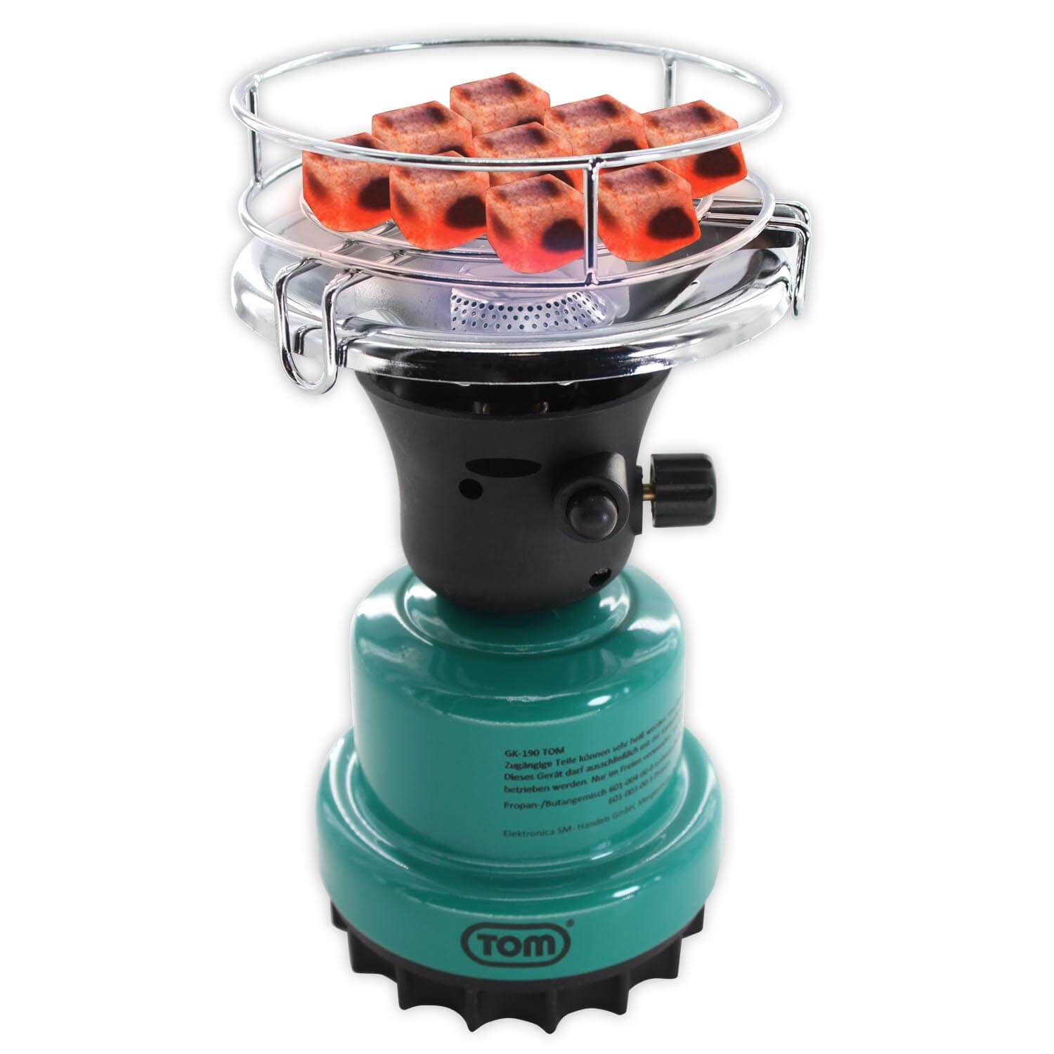 Tom Gaskocher / Kohleanzünder inkl. Kohlegitter und Gaskartusche