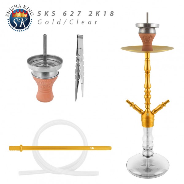 SKS 627 2K18 Shisha Wasserpfeife Set Gold / Clear